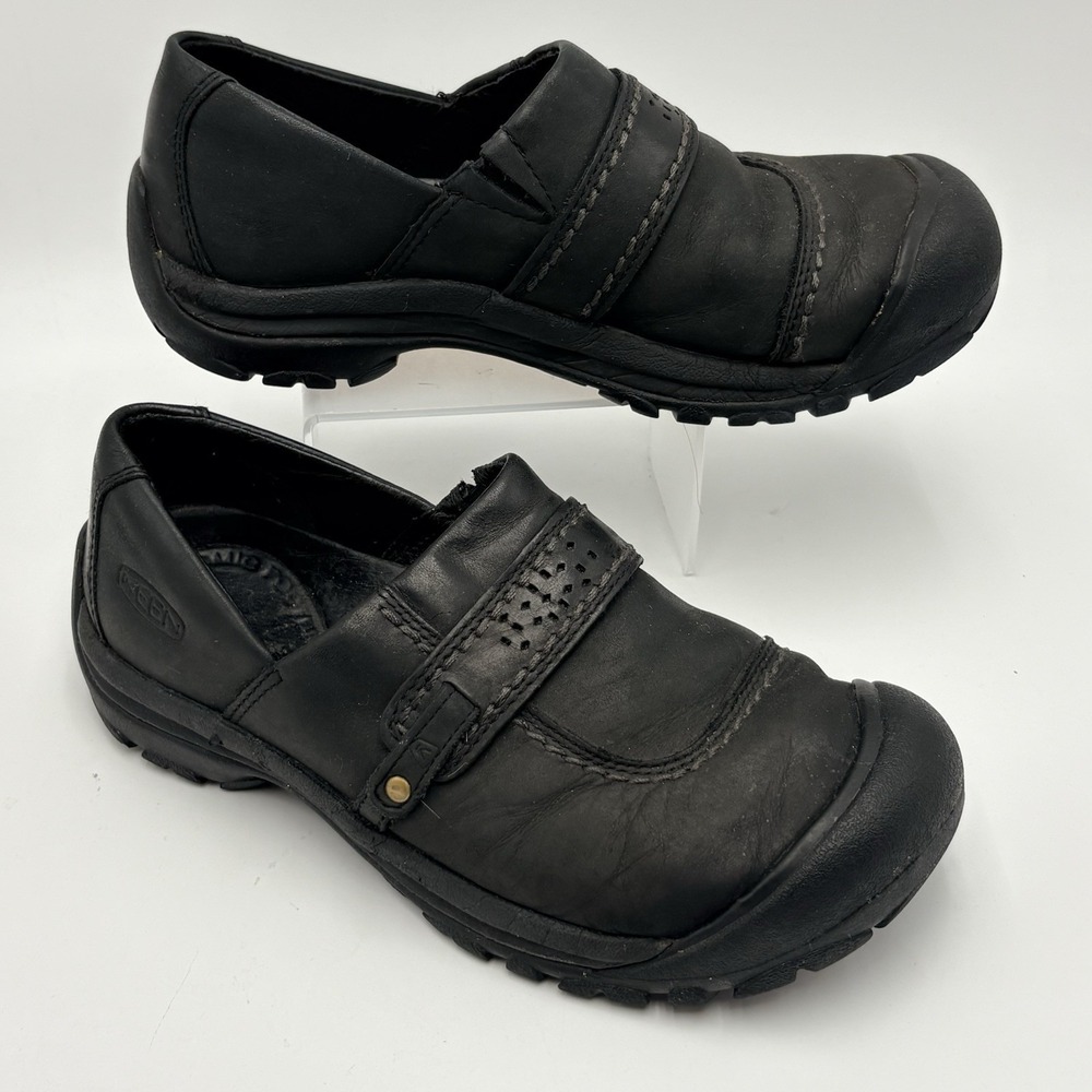 KEEN Kaci Slip On Shoes Womens 8 Black Leather Clogs Hiking Outdoor EUR 38.5